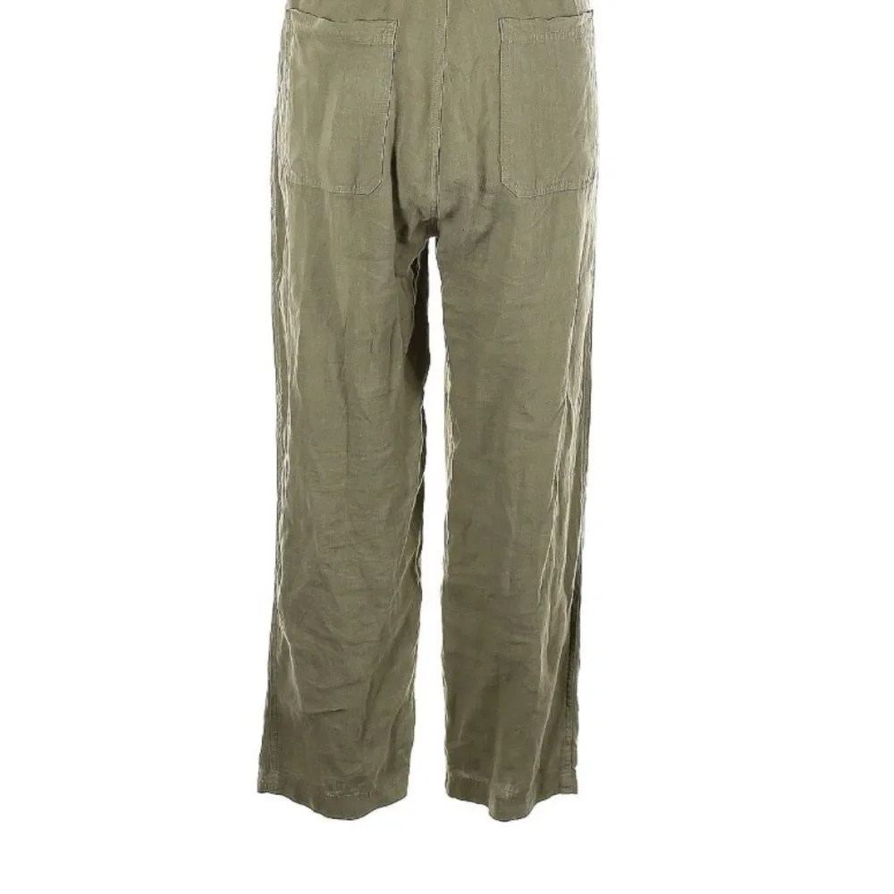MATE the LABEL Oversized Linen Utility Jumpsuit Short Sleeve Olive Green